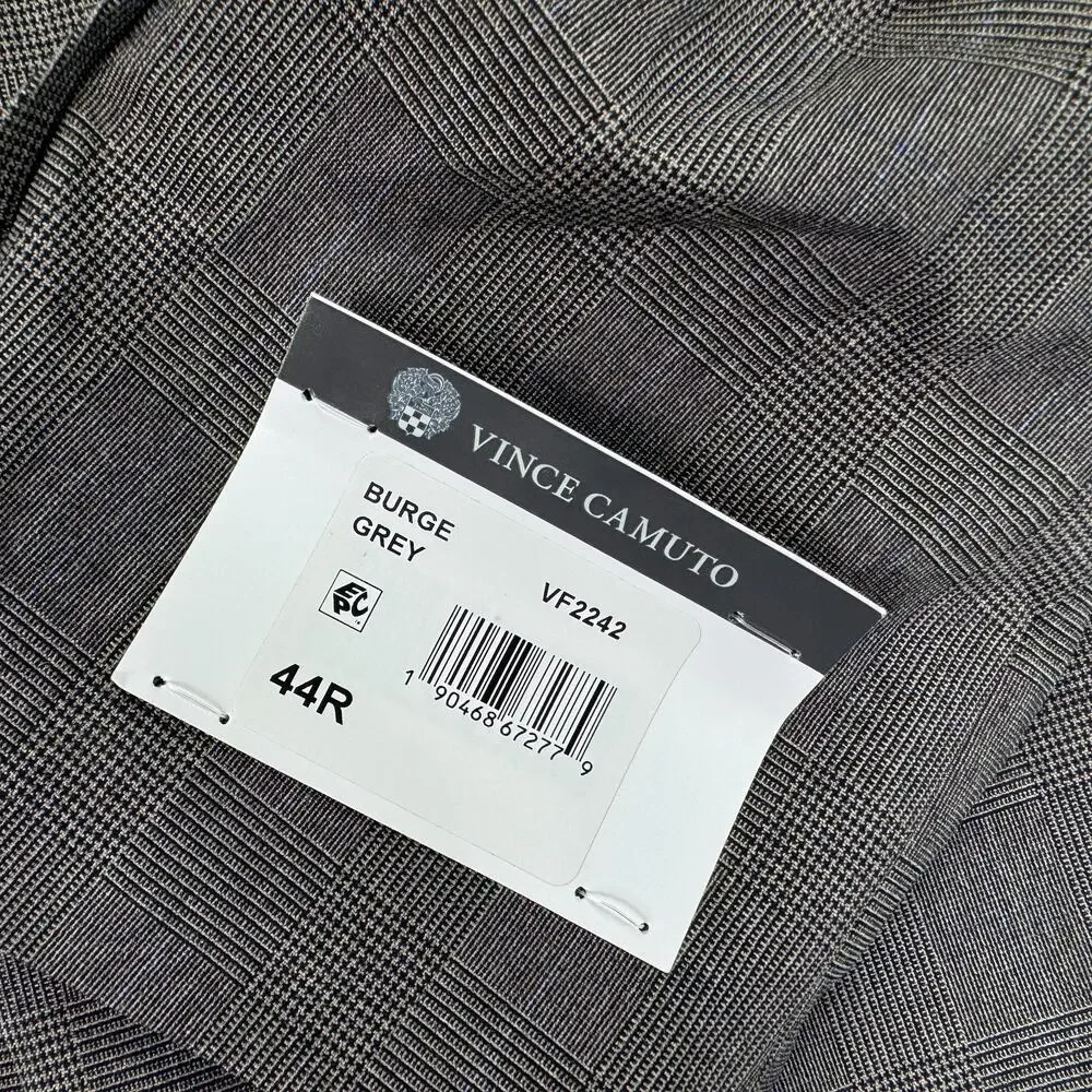 Vince Camuto Mens Slim Fit Super Stretch Windowpane Suit Jacket Gray Blue 44R